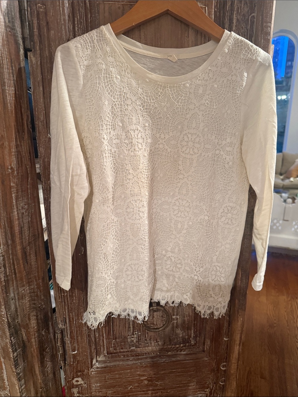 JCrew long sleeve cotton lace t-shirt size small